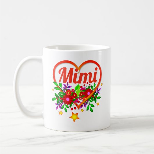 変更祖母の名前 – Mimi -ハートと花 コーヒーマグカップ (左)