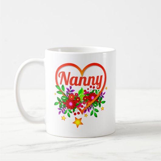 変更祖母の名前 – Nanny -ハートと花 コーヒーマグカップ (左)
