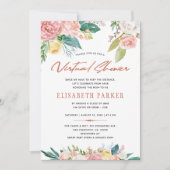 変更計画ピンクのフローラ仮想ベビーシャワー 招待状 (正面)