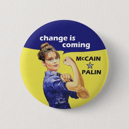 "変更"はMcCainサラ・ペイリン氏08の選挙を来ています 缶バッジ (正面)