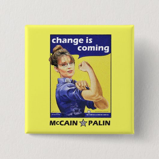 "変更"はMcCain/Palinの共和党を来ています 缶バッジ (正面)