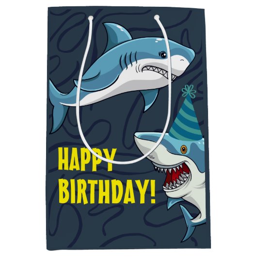 変装したサメの子誕生日 ミディアムペーパーバッグ (正面)