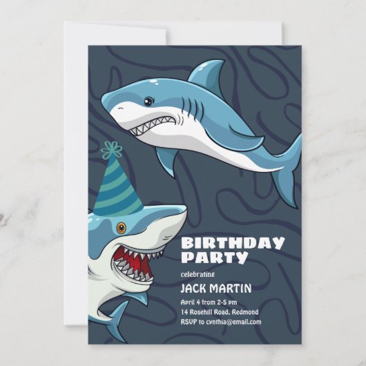 変装したサメをテーマにした誕生日招待状 招待状 (正面)