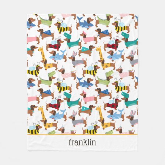 変装したハロウィーン衣装のダッチャンド  フリースブランケット (正面)