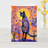 変装した猫 カード (黄色い花)