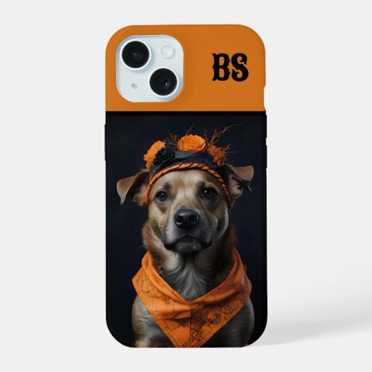 変装不気味した可愛いハロウィン犬 iPhone 15ケース (裏面)