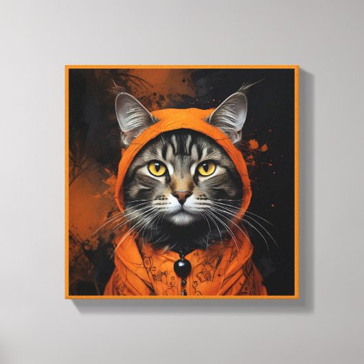 変装不気味した可愛いハロウィン猫 キャンバスプリント (正面)