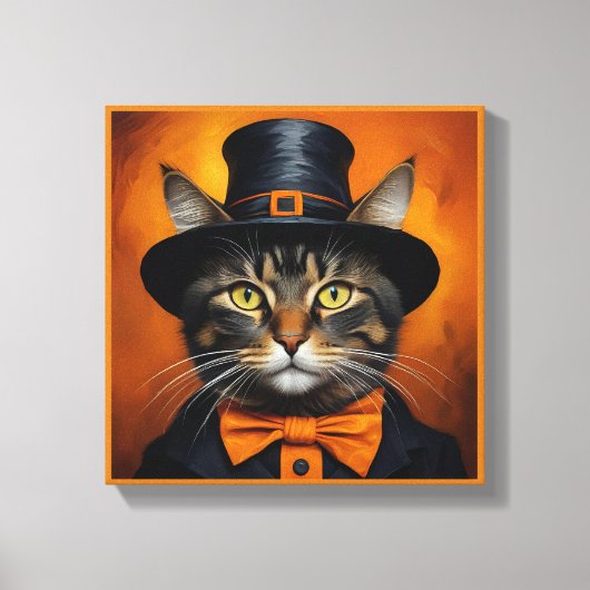 変装不気味した可愛いハロウィン猫 キャンバスプリント (正面)