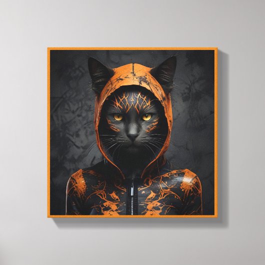 変装不気味した可愛いハロウィン猫 キャンバスプリント (正面)
