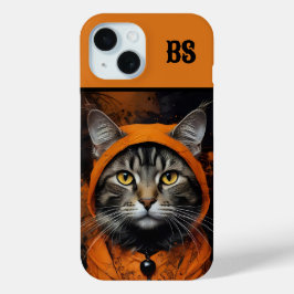 変装不気味した可愛いハロウィン猫 iPhone 15ケース