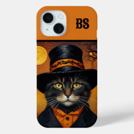 変装不気味した可愛いハロウィン猫 iPhone 15ケース