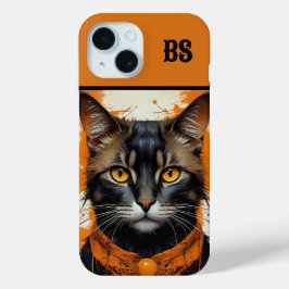 変装不気味した可愛いハロウィン猫 iPhone 15ケース