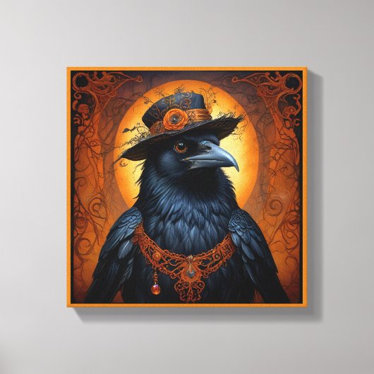 変装不気味した可愛いハロウィーンカラス キャンバスプリント (正面)
