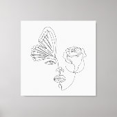 変身 – 抽象的な蝶とバラの線画 キャンバスプリント (正面)