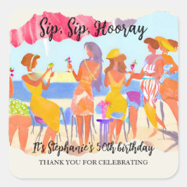 夏おもしろいビーチカクテルウィメンズ50誕生日 スクエアシール