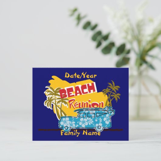 夏おもしろいビーチファミリー懇親会はがき ポストカード (スタンド正面)