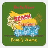 夏おもしろいビーチファミリー懇親会パーソナライズされたスティック スクエアシール (正面)