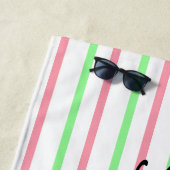 夏おもしろいピンクグリーンホワイトストライプズ ビーチタオル (インサイチュ)