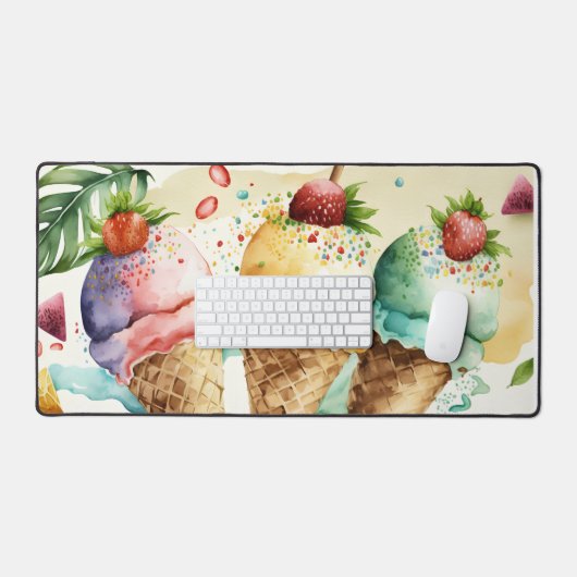 夏おもしろいファンシーアイスクリームコーン デスクマット (キーボード&マウス)