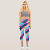 夏おもしろいブルーピンクライムカラフル線 カプリレギンス (正面)