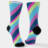 夏おもしろいブルーピンクライムカラフル線 ソックス (傾斜あり)