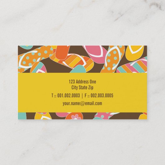 夏およびおもしろいのカラフルなビーチのビーチサンダルパターン 名刺 (裏面)