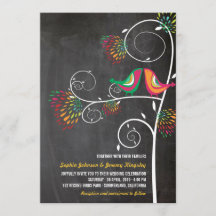 夏お洒落の愛キスをする鳥の結婚式の招待