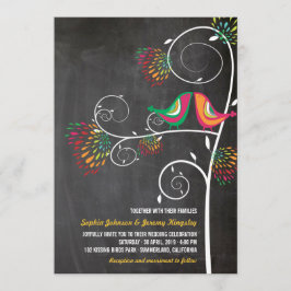 夏お洒落の愛キスをする鳥の結婚式の招待 招待状