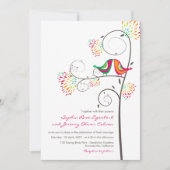 夏お洒落の愛キスをする鳥の結婚式の招待 招待状 (正面)