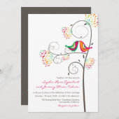 夏お洒落の愛キスをする鳥の結婚式の招待 招待状 (正面/裏面)