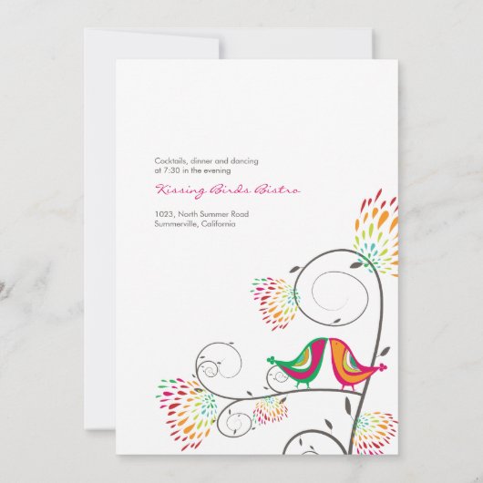 夏お洒落の愛キスをする鳥の結婚式の招待 招待状 (裏面)