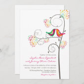 夏お洒落の愛キスをする鳥の結婚式の招待 招待状 (正面/裏面)