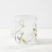 夏お洒落の鳥が渦巻くモダン自然つる植物 フロストグラスマグカップ (正面左)