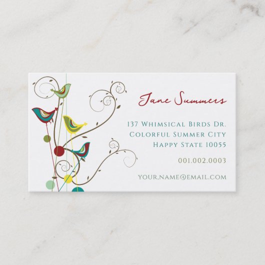 夏お洒落カラフルの鳥と渦巻きモダン 名刺 (正面)