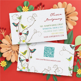 夏お洒落カラフルの鳥と渦巻きモダン 名刺