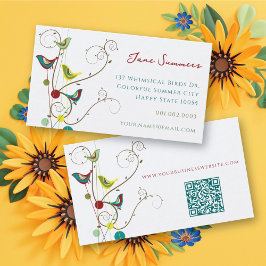 夏お洒落カラフルの鳥と渦巻きモダン 名刺