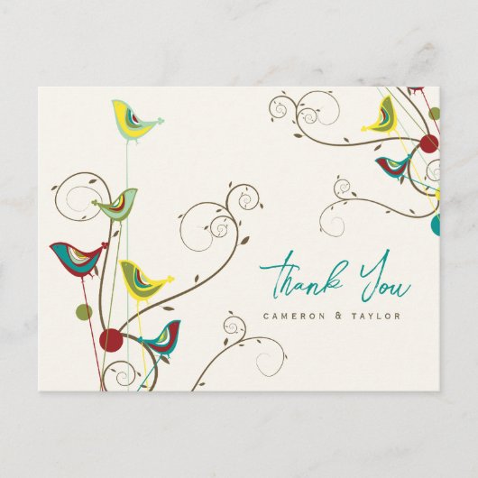夏お洒落カラフルの鳥と渦巻結婚き ポストカード (正面)