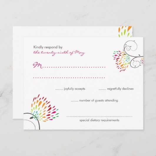 夏お洒落キスをする愛の鳥の結婚式RSVP 出欠カード (正面/裏面)