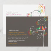 夏お洒落キスをする愛の鳥の結婚式RSVP 招待状 (正面/裏面)