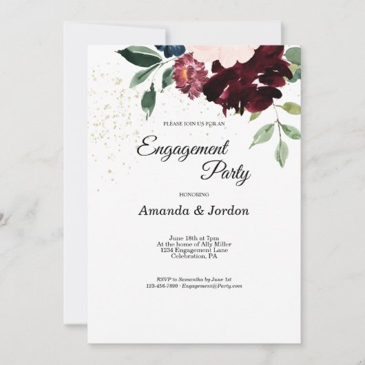 夏お祝い婚約パーティ招待状 招待状 (正面)