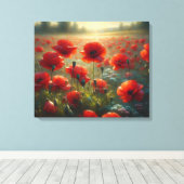 夏かわいらしの日に赤いポピー畑 キャンバスプリント (インサイチュ (ウッドフロア))