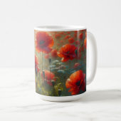 夏かわいらしの日に赤いポピー畑 コーヒーマグカップ (正面右)