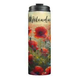 夏かわいらしの日に赤いポピー畑 タンブラー
