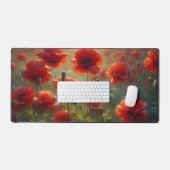 夏かわいらしの日に赤いポピー畑 デスクマット (キーボード&マウス)