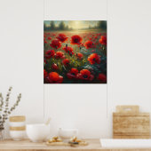 夏かわいらしの日に赤いポピー畑 ポスター (キッチン)