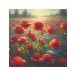 夏かわいらしの日に赤いポピー畑 メタルプリント