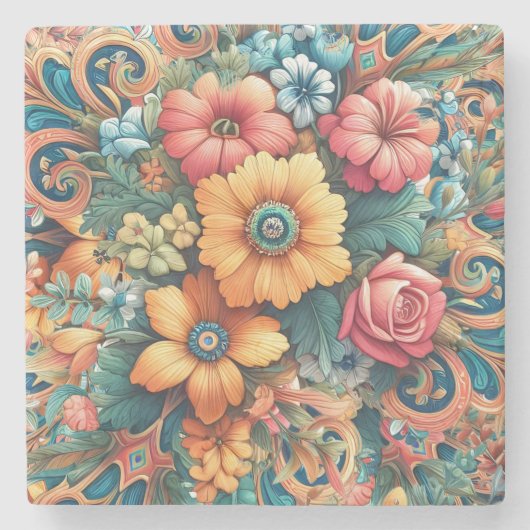 夏かわいらしの花束 ストーンコースター (正面)