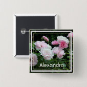 夏かわいらしピンクのバラ花名pin 缶バッジ (正面&裏面)