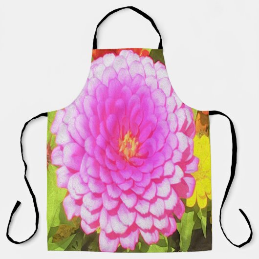 夏かわいらし園のピンクの丸《植物》百日草 エプロン (正面)