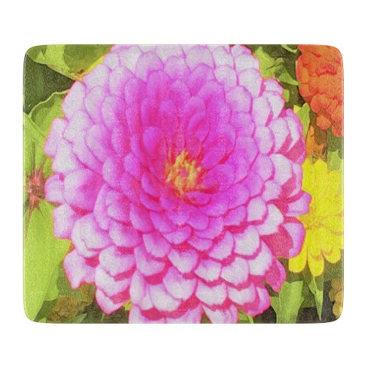 夏かわいらし園のピンクの丸《植物》百日草 カッティングボード (正面)